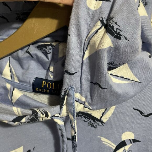 Polo Ralph Lauren Hooded Cotton Jersey Men L Blue Sailing Bear Print Long Sleeve - Picture 5 of 12